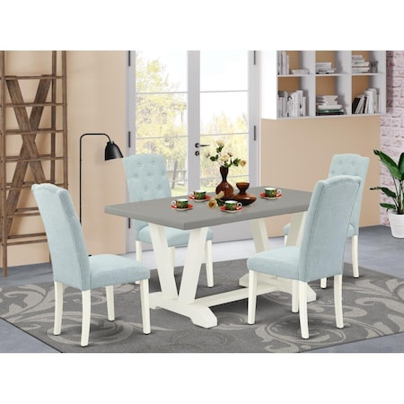 East West Furniture 5 Piece V-Style Dining Room Table Set - Linen White V096CE215-5